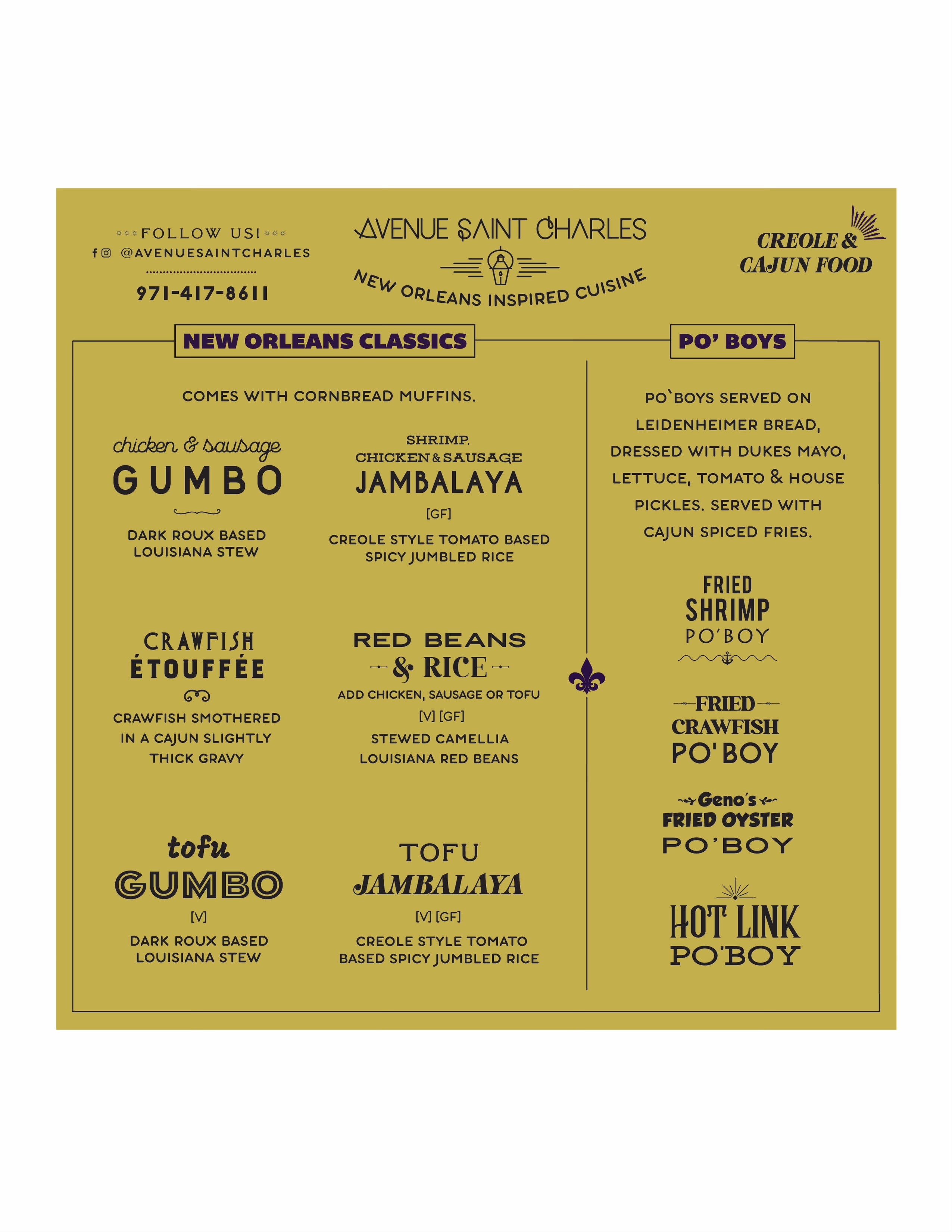 Avenue Saint Charles Menu